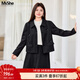 MsShe【千金感釘珠套裝】大碼女裝2025冬裝胖mm磨毛短外套A字短裙 【外套+短裙】黑色現貨 XL