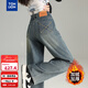 唐獅（TonLion）冬季高腰顯瘦辣妹韓版直筒褲長(cháng)褲復古百搭保暖牛仔褲 水泥灰 XL