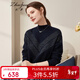 兆君秋冬時(shí)尚金銀絲交融半高領(lǐng)羊絨衫女裝 偏厚休閑毛衣針織衫 深藏青 2XL
