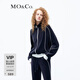 MO&Co.外套絲絨感撞色白條高領(lǐng)立領(lǐng)休閑短外套美式復古運動(dòng)摩安珂 深寶藍色 M 165