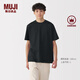 MUJI男式天竺編織圓領(lǐng)短袖T恤男士打底衫男款休閑上衣夏季男裝 黑色 XL (180/104A)