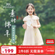 英氏（YEEHOO）兒童漢服女童連衣裙夏季薄款新中式短袖旗袍裙子中大童裝洋氣夏裝 素時(shí)錦年米白(尺碼略有偏小) 165