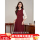 熙世界（sllsky）法式赫本小香風(fēng)連衣裙女秋冬季復古長(cháng)袖假兩件新年紅色裙子 酒紅色 2XL