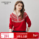 科蒙博卡2025秋冬新款費爾島羊毛衫女裝復古提花針織衫寬松外穿毛衣 喜慶紅 L