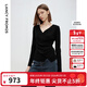 朗姿純羊毛氣質(zhì)v領(lǐng)高級感黑色打底衫冬季新款高級感顯瘦毛針織衫 黑色 M