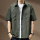 貴色冰絲速干美式工裝短袖襯衫男夏季薄款戶(hù)外寬松復古休閑翻領(lǐng)襯衣 軍綠 L  適合130-150斤