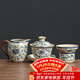 不拙汝窯三才蓋碗青花瓷茶碗防燙茶具分茶器帶茶漏過(guò)濾網(wǎng)蓋碗三件套