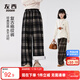 左西女童加絨褲子冬款保暖2025新款兒童復古格紋褲闊腿褲 黑白格 140
