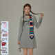 CHUU字母印花連衣裙女2025秋季新品時(shí)尚洋氣鏤空露背長(cháng)袖短裙子 淺花灰 均碼