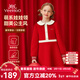 英氏（YEEHOO）女童連衣裙兒童裙子春季新款淑女娃娃領(lǐng)公主長(cháng)裙中大童裝洋氣春裝 圣誕假日 大紅 165