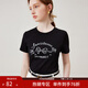 范思藍恩美式復古甜美蝴蝶結印花短袖T恤2024夏新款百搭上衣12976 黑色 M