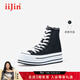 iiJin艾今官方經(jīng)典10cm厚底內增高休閑帆布高幫鞋女AF005DBU(AL) 黑色 35