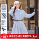 百圖betu女裝2025秋季新款連衣裙拼色設計條紋提花襯衫式裙子2508T87 藍白條 M
