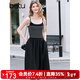百圖betu女裝2025春夏新款連衣裙肩帶點(diǎn)綴裝飾條紋吊帶裙子女2502T73 黑色 M