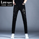 LEENGAO輕奢品牌燙鉆黑色牛仔褲男款2026新款水洗修身小腳休閑褲子男潮流 8616 厚款 31 腰圍【2尺4】