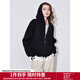 初語(yǔ)輕運動(dòng)連帽針織衫女2024年秋冬新款拉鏈開(kāi)衫衛衣式毛織外套 黑色 M