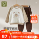 拉比兒童圓領(lǐng)服套裝不倒絨保暖男女童長(cháng)袖秋冬衛衣衛褲外出運動(dòng)服 卡其 120 cm
