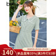 betu百圖女裝連衣裙小香風(fēng)格紋翻領(lǐng)裙子夏中長(cháng)款連衣裙女2204T77 豆綠色 S