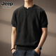 JEEP SPIRIT吉普高端短袖t恤男2026春夏新款百搭衣服男寬松亨利領(lǐng)半衣服男 77090黑色T恤 XL 適合140-160斤