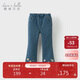 戴維貝拉（DAVE＆BELLA）兒童褲子女童牛仔褲中大童秋冬加絨長(cháng)褲微喇褲