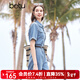 百圖betu女裝夏季新款連體褲復古水洗牛仔工裝連體褲女2404D05 牛仔色 M