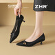 ZHR則則高跟鞋女2026年新款尖頭細低跟單鞋通勤工作羊皮墊女鞋BP80黑色37