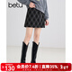 百圖（betu）女裝2025年冬季新款半身裙A字格紋半身裙高級感短裙裙子女2512X06 深灰 M