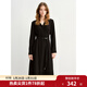 獨束大碼女裝通勤翻領(lǐng)收腰連衣裙2025春季新品時(shí)尚氣質(zhì)胖mm裙子 摩登黑(腰帶不贈送) L (尺碼：2)