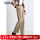 百圖betu女裝秋新款曠野美拉德高腰純棉翻邊直筒褲褲子女2409T80 卡其色 L