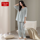 媞妮歐（DINIO）2026春秋季新款純棉七分袖長(cháng)褲家居服套裝圓領(lǐng)套頭舒適女款可外穿