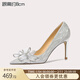 Lily Wei【怦然心動(dòng)】水晶蝴蝶結高跟鞋成人禮婚鞋女生日禮物送女友高級感 銀色【跟高8厘米】 37