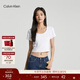Calvin KleinJeans夏季女士簡(jiǎn)約字母袖口時(shí)尚ck潮流辣妹短款重磅短袖T恤上衣 YAF-月光白 M