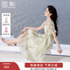 香影泡泡袖方領(lǐng)連衣裙女2025夏裝新款暈染漸變垂感海邊度假風(fēng)裙子 薄荷青檸綠 M 160/84A/95-110斤