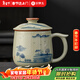 金鑲玉哥窯茶杯 家用喝泡茶杯陶瓷可開(kāi)片手繪功夫茶具水杯子 山水人間
