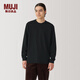 MUJI男式 水洗粗棉線(xiàn)圓領(lǐng)長(cháng)袖T恤 男士打底衫男款純色套頭衫 ABA93C4A 黑色 M (170/92A)