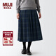 MUJI MUJI 女式 羊毛混 抽褶裙 半身長(cháng)裙秋冬季 百褶裙 BEK44A2A 藏青色格紋 L