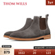 THOM WILLS切爾西男靴冬季軟底英倫真皮反絨休閑短靴翻毛皮男靴高幫皮鞋男 深灰色E454-Y1 39 /6.5碼