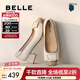 百麗（Belle）舒適優(yōu)雅單鞋女蝴蝶結牛皮方跟鞋D3S1DAQ5 米白 37