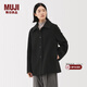 MUJI女式 羊毛混 短大衣 女外套25年冬季 毛呢外衣上衣 女裝 BD115A5A 黑色 M (160/84A)