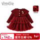 凡獵女童連衣裙春裝小女孩洋氣兒童針織公主裙一周歲寶寶禮服春秋 酒紅色【加絨】 100