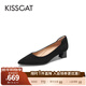 接吻貓金晨同款KISSCAT【經(jīng)典CAT貓掌鞋】單鞋簡(jiǎn)約通勤高跟鞋尖頭船鞋女 黑色（瘦腳卡碼拍小一碼） 36 (230mm)
