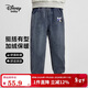 迪士尼寶寶（Disney Baby）童裝男童加絨牛仔褲兒童褲子中大童冬季加厚保暖長(cháng)褲 復古藍 130