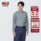 MUJI 男式 免熨燙 半寬角領(lǐng)長(cháng)袖襯衫 男裝 襯衣 格子 純棉全棉 深藏青色格紋 M(170/92A)