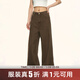 AAISUP美式純色基礎百搭牛仔褲女2025年春秋寬松顯瘦直筒褲闊腿拖地褲子 深咖色 L