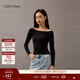 Calvin KleinJeans春秋女士休閑通勤氣質(zhì)溫柔法式ck一字肩羅紋重磅長(cháng)袖T恤 BEH-太空黑 S