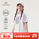 英氏（YEEHOO）兒童短袖女童t恤夏裝季撞色時(shí)尚透氣半袖女孩中大童裝新款上衣服 莫奈的調色盤(pán)夢(mèng)幻紫 130