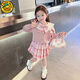 G.duck小黃鴨童裝女童套裝春秋款兒童jk套裝學(xué)院風(fēng)水手服女寶寶百褶裙子 襯衫+裙子+蝴蝶結 140 建議130-140cm7-8歲