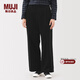 MUJI女式 木棉混燈芯絨 抽褶寬版褲褲子女款女裝25年冬季BE1XPA5A 黑色 M （160/66A）