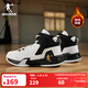 喬丹QIAODAN男鞋磨礪籃球鞋秋季新品高幫皮面減震耐磨球鞋 喬丹白黑色(高幫加絨) 43