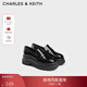 CHARLES&KEITH25冬季新品圓頭厚底樂(lè )福鞋一腳蹬單鞋新年禮物送女友CK1-70381161 Black Box黑色 38 （245）